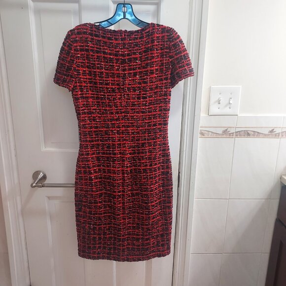 St. John Red Black Silver Short Sleeve Tweed Dress - Picture 6 of 9